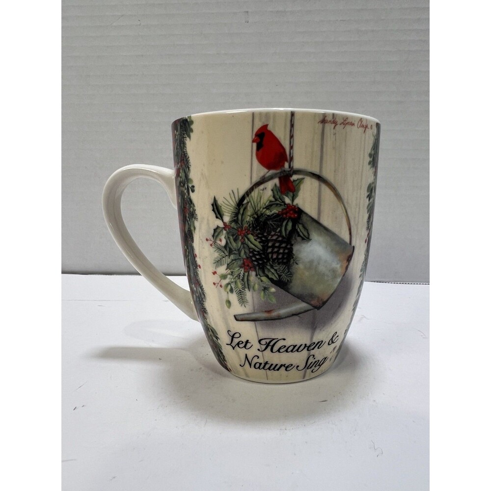 Sandy Clough GARDEN HOLIDAY Cardinal Red Bird Coffee Mug Tea Cup Ceramic 8oz.